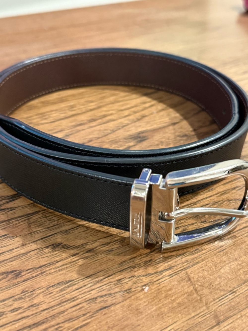 Tumi Men's Leather Double sided Belt with Silver Buckle Blank Brown Cut to size